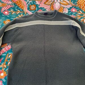 Classic Gray Crewneck Sweater with White Stripe